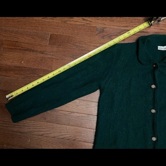 Vintage Womens M 100% Wool Sweater Cardigan Evergreen Button Up With Pockets - Picture 5 of 12